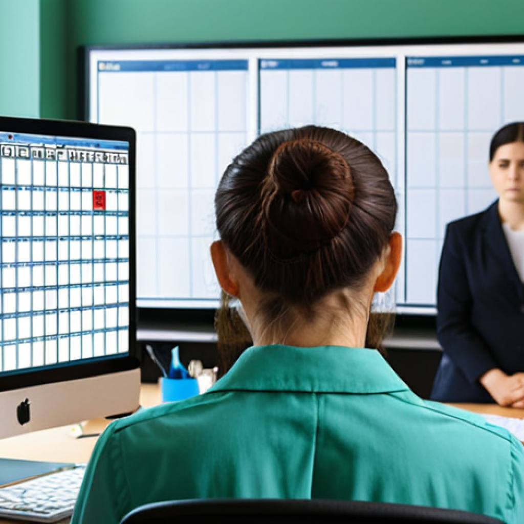 **Image Prompt:** A government worker efficiently managing their workload using a priority matrix displayed on a computer screen. The scene includes a tidy desk with organized files and a calendar, illustrating effective prioritization and time management. The worker appears calm and focused, contrasting with a blurred background showing other colleagues looking stressed. The color palette is professional and calming, using blues and greens.