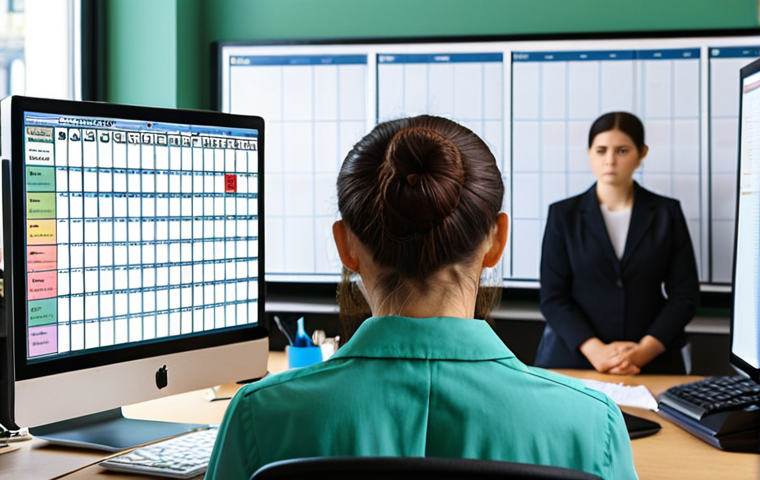 **Image Prompt:** A government worker efficiently managing their workload using a priority matrix displayed on a computer screen. The scene includes a tidy desk with organized files and a calendar, illustrating effective prioritization and time management. The worker appears calm and focused, contrasting with a blurred background showing other colleagues looking stressed. The color palette is professional and calming, using blues and greens.