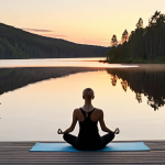**Image Prompt:** A serene Swedish landscape featuring a person practicing mindfulness (perhaps yoga or meditation) by a calm lake at sunset. The person is dressed in comfortable, non-work attire. In the background, faintly visible, is a modern, minimalist Swedish home. The overall feeling should be one of tranquility and escaping the pressures of work.