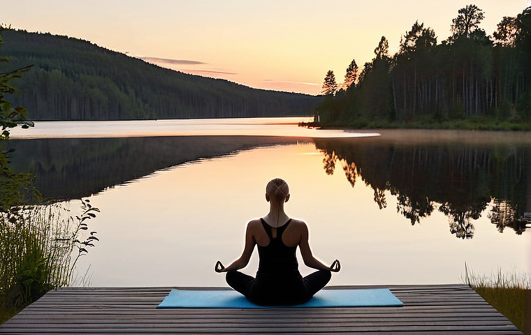 **Image Prompt:** A serene Swedish landscape featuring a person practicing mindfulness (perhaps yoga or meditation) by a calm lake at sunset. The person is dressed in comfortable, non-work attire. In the background, faintly visible, is a modern, minimalist Swedish home. The overall feeling should be one of tranquility and escaping the pressures of work.