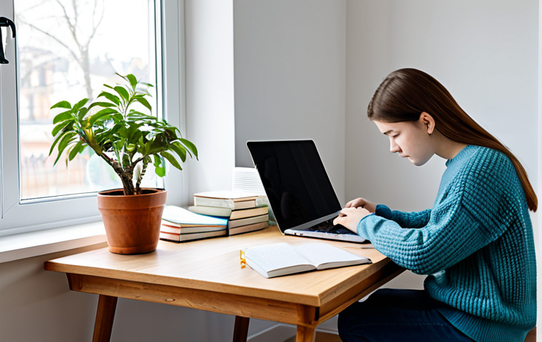 Focused Study Environment**
"A bright and tidy workspace with a wooden desk, featuring organized notes, textbooks, and a laptop displaying a study schedule. A young adult, fully clothed in a comfortable sweater and jeans, is concentrating on their studies, with natural light streaming in from a window. Include a steaming mug of coffee and a small plant on the desk. Safe for work, appropriate content, fully clothed, professional, modest, family-friendly, perfect anatomy, correct proportions, natural pose, well-formed hands, proper finger count, natural body proportions, high quality, detailed."
**