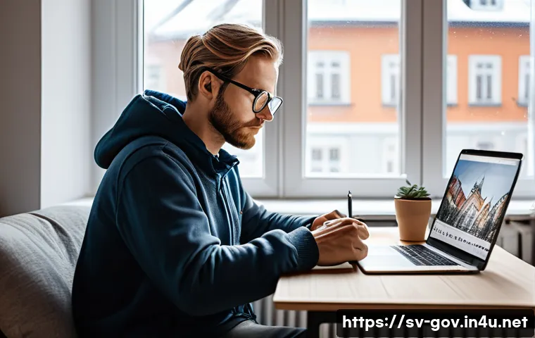 공무원 시험과 관련된 온라인 자료 추천 및 활용법 - A focused young Swedish adult studying for a government service exam at home, using a laptop with in...