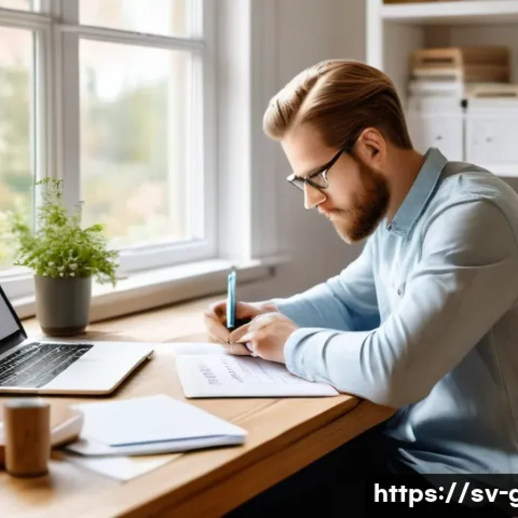 국가공무원 시험 중점 과목 학습법 - A focused Swedish adult student studying at a cozy home desk with natural daylight, surrounded by or...