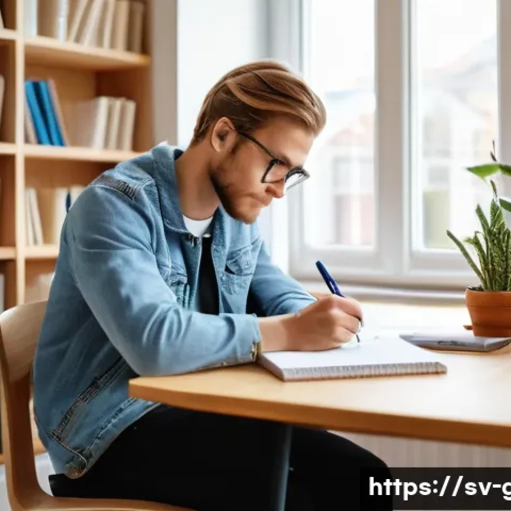 공무원 시험 문제 풀이 요령 - A focused young adult Swedish student sitting at a tidy wooden desk in a bright, modern study room, ...