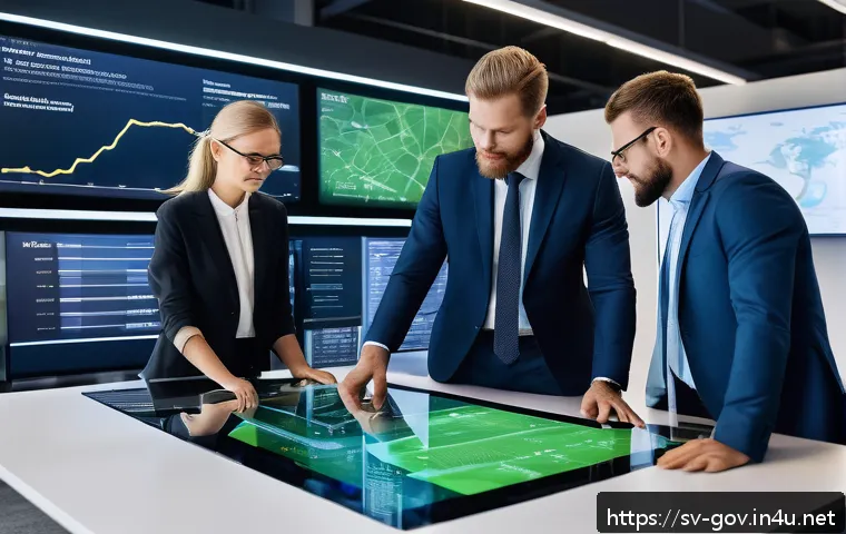 공무원 조직 내 주요 성과 분석 사례 - A modern Swedish government office scene showcasing digital transformation: diverse public sector em...
