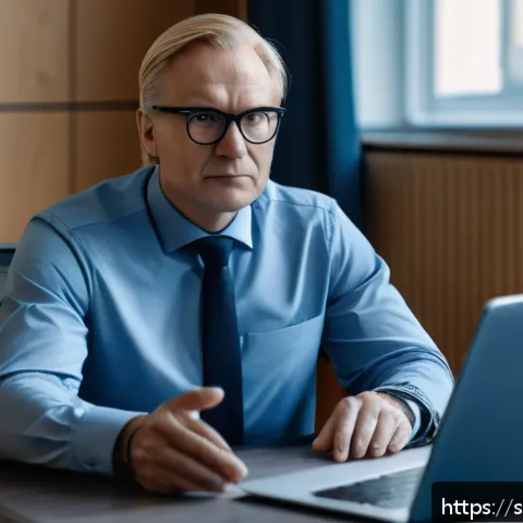 공무원 면접 필수 준비 사항 - A professional Swedish government office interview scene, featuring a middle-aged person dressed in ...