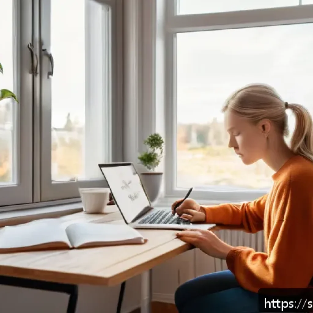 공무원 시험 합격생들의 조언 - A young Swedish student sitting at a tidy wooden desk in a cozy Scandinavian-style room, studying in...