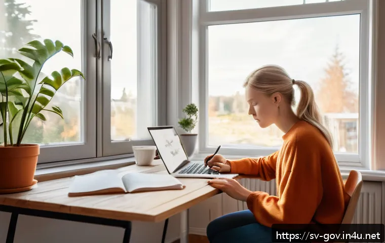 공무원 시험 합격생들의 조언 - A young Swedish student sitting at a tidy wooden desk in a cozy Scandinavian-style room, studying in...