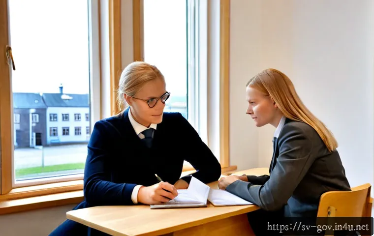 공무원 직무와 학력의 관계 - Photorealistic Swedish municipal office scene, a civil servant in smart casual Scandinavian workwear...