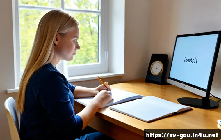 Home 30 공무원 시험 준비 중 도움 되는 동영상 강의 - Photorealistic Scandinavian home study scene for Swedish public-sector exam preparation, focused you...
