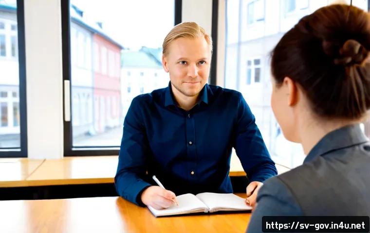 Home 17 공무원 생활에서 얻는 자기계발 기회 - Photorealistic Swedish municipal office employee in smart casual attire attending a professional dev...